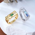 Personalized 1-2 Birthstones Cross Promise Ring with Engraved Name and Text Dainty Jewellery Birthday Anniversary Gift for Christian Men