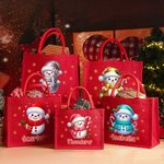 Personalized Snowflake Cute Cartoon Snowman Large Jute Tote Bag with Name Christmas Party Gift for Kids Family
