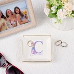 Personalized Cartoon Fantasy Mermaid Princess Initial Ceramic Trinket Jewelry Dish with Name Birthday Party Gift for Daughters Besties Girls