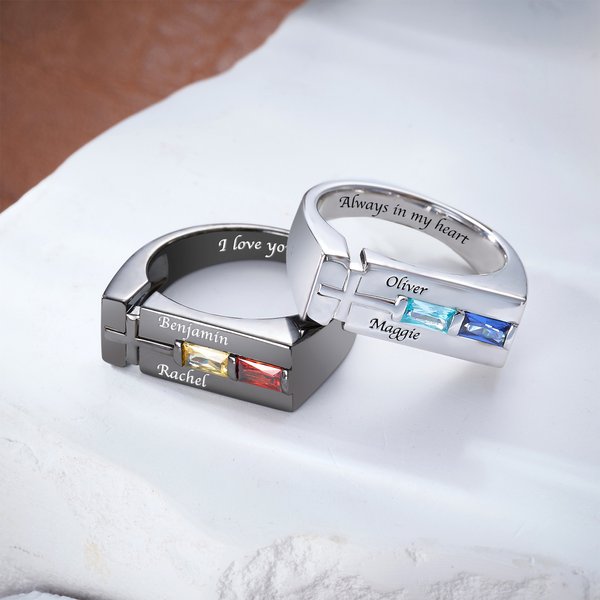 Personalised 1-2 Birthstones Cross Promise Ring with Engraved Name and Text Dainty Jewellery Birthday Anniversary Gift for Christian Men