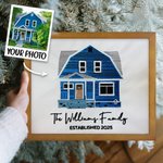 Personalised Embroidered House Photo Frame with Text Date Bedroom Decor Wedding Housewarming Christmas Gift for Family Friends