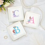 Personalized Cartoon Fantasy Mermaid Princess Initial Ceramic Trinket Jewelry Dish with Name Birthday Party Gift for Daughters Besties Girls