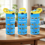Personalised Construction Lorry Name 12 oz Insulated Water Bottle with Straw and Spill-Proof Lid Birthday Christmas Gift for Kids