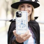 Gepersonaliseerd Toile De Jouy Spookachtig Spook Pompoen Naam Dubbellaags Telefoonhoesje voor iPhone Halloween Cadeau voor Meisje Jongen