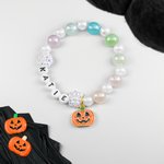 Personalized Cute Pumpkin Colorful Beaded Bracelet with Name Anniversary Helloween Gift for Girl Woman