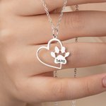 Personalized Heart Paw Print Necklace with Name Dainty Jewelry Daily Use Birthday Gift for Dog Lovers