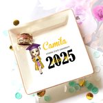 Personalisierte Cartoon Graduate Girl keramischen Platz Trinket Schmuck Schüssel mit Namen Gratulation Graduation Geschenk für Schulkameraden Freunde