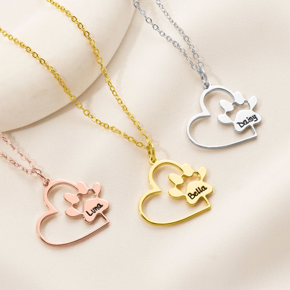 Collana Personalizzata Con Zampa Di Cane | Incisione Nome Fino A 4 Zampe | Gioiello Commemorativo Animale Domestico | Regalo Amanti Cani