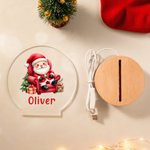 Personalised Cartoon Santa Claus Acrylic LED Night Light with Name and Wooden Base Room Decor Christmas Gift for Kid Baby