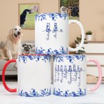 Personalisierte Toile De Jouy Linie Stil Hund Keramik Kaffeebecher mit 1-7 Namen täglichen Gebrauch Memorial Geschenk für Tierbesitzer