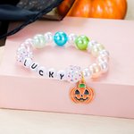 Personalized Cute Pumpkin Colorful Beaded Bracelet with Name Anniversary Helloween Gift for Girl Woman
