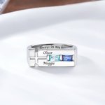Personalized 1-2 Birthstones Cross Promise Ring with Engraved Name and Text Dainty Jewellery Birthday Anniversary Gift for Christian Men