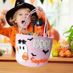 Personalised Cute Halloween Ghost Boo Large Capacity Crochet Sweets Basket with Name Trick or Treat Halloween Party Gift for Boys Girls