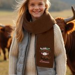 Personalised Embroidered Highland Cow Soft Warm Scarf with Name Fashion Accessory Christmas Birthday Gift for Highland Cow Lover
