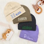 Personalized Cute Embroidered Animal Multicolour Knitted Beanie Hat with Name Warm Accessories Birthday Gift for Kids Adults