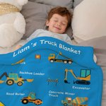 Personalized Cartoon Construction Trucks Soft Throw Blanket with Text Home Decor Birthday Christmas Gift for Boys Truck Lovers