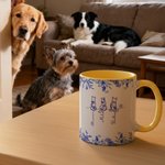 Personalisierte Toile De Jouy Linie Stil Hund Keramik Kaffeebecher mit 1-7 Namen täglichen Gebrauch Memorial Geschenk für Tierbesitzer