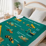 Personalized Cartoon Construction Trucks Soft Throw Blanket with Text Home Decor Birthday Christmas Gift for Boys Truck Lovers