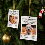 Henkilökohtainen The Pets Times Sanomalehti Photo Akryyli Ornamentti nimi ja teksti Tree Decor joulu syntymäpäivälahja lemmikkieläinten ystäville