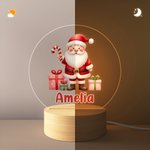 Personalised Cartoon Santa Claus Acrylic LED Night Light with Name and Wooden Base Room Decor Christmas Gift for Kid Baby