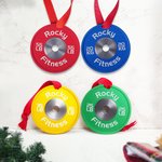 Personalized Weight Plate Christmas Ornament with Text and Ribbon Gym Christmas Tree Home Decor Birthday Christmas Gift for Fitness Enthusiast