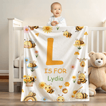 Personlig söt bi blomma mjuk pläd filt med namn och initialer barnkammare dekor baby shower födelsedagspresent för nyfödd baby