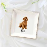 Personalized Watercolor Painting Style Pet Photo Name Gold Rimmed Ceramic Trinket Jewelry Dish Home Decor Birthday Memorial Gift for Pet Lovers