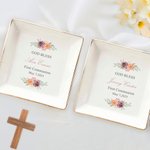 Personalised God Bless First Communion Ceramic Jewellery Dish with Name Date Birthday Religious Baptism Gift for Her