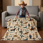 Personalised Western Cowboy Cow Horse Soft Throw Blanket with Name Birthday Anniversary Gift for Cowboy Country Lover