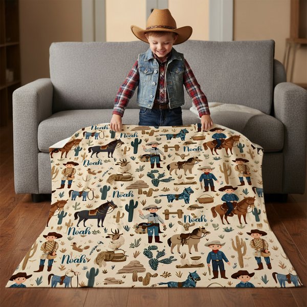Personalized Western Cowboy Cow Horse Soft Throw Blanket with Name Birthday Anniversary Gift for Cowboy Country Lover
