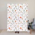 Personalized Watercolor Wildflowers Soft Throw Blanket with Name Nursery Decor Baby Shower Birthday Christmas Gift for Newborn Baby