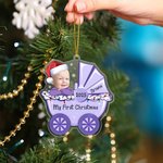 Personalized Cute Stroller Baby's First Christmas Face Photo Acrylic Ornament with Name and Year Home Decoration Christmas Gift for Babies