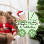 Personalized Cute Stroller Baby's First Christmas Face Photo Acrylic Ornament with Name and Year Home Decoration Christmas Gift for Babies