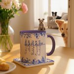 Personalisierte Toile De Jouy Linie Stil Hund Keramik Kaffeebecher mit 1-7 Namen täglichen Gebrauch Memorial Geschenk für Tierbesitzer