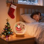 Personalised Cartoon Santa Claus Acrylic LED Night Light with Name and Wooden Base Room Decor Christmas Gift for Kid Baby