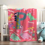 Personalized Cute Dinosaur Soft Throw Blanket with Name and Initial Room Decor Birthday Gift for Boys Girls