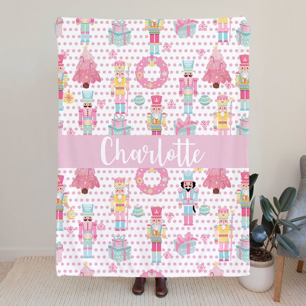 Personalized Cute Christmas Nutcracker Soft Throw Blanket with Name Home Decor Birthday Christmas Gift for Kid Girl