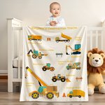 Personalized Cartoon Construction Trucks Soft Throw Blanket with Text Home Decor Birthday Christmas Gift for Boys Truck Lovers