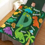 Personalized Cute Dinosaur Soft Throw Blanket with Name and Initial Room Decor Birthday Gift for Boys Girls