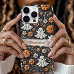 Funda para iPhone personalizada con efecto de relieve 3D de calabaza fantasma telaraña y araña regalo de Halloween para familia y amigos