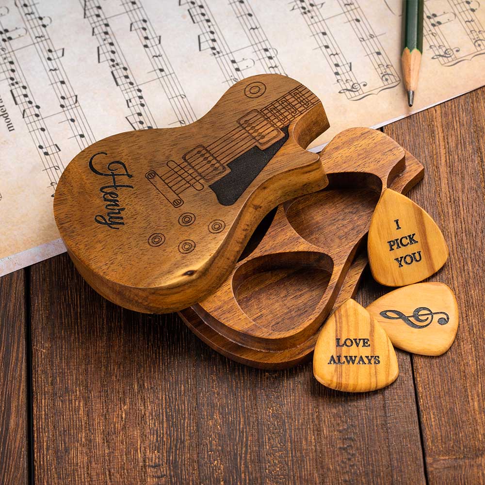 Médiators de Guitare en Bois Gravés Personnalisés Cadeau Pour Musiciens Pour Lui