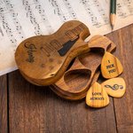 Personalized Wooden Guitar Picks with Storage Case Engraved Holder Box for Pick Set Gift for Guitar Player Musician Birthday Gift Idea