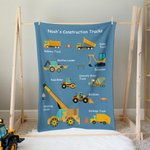 Personalized Cartoon Construction Trucks Soft Throw Blanket with Text Home Decor Birthday Christmas Gift for Boys Truck Lovers
