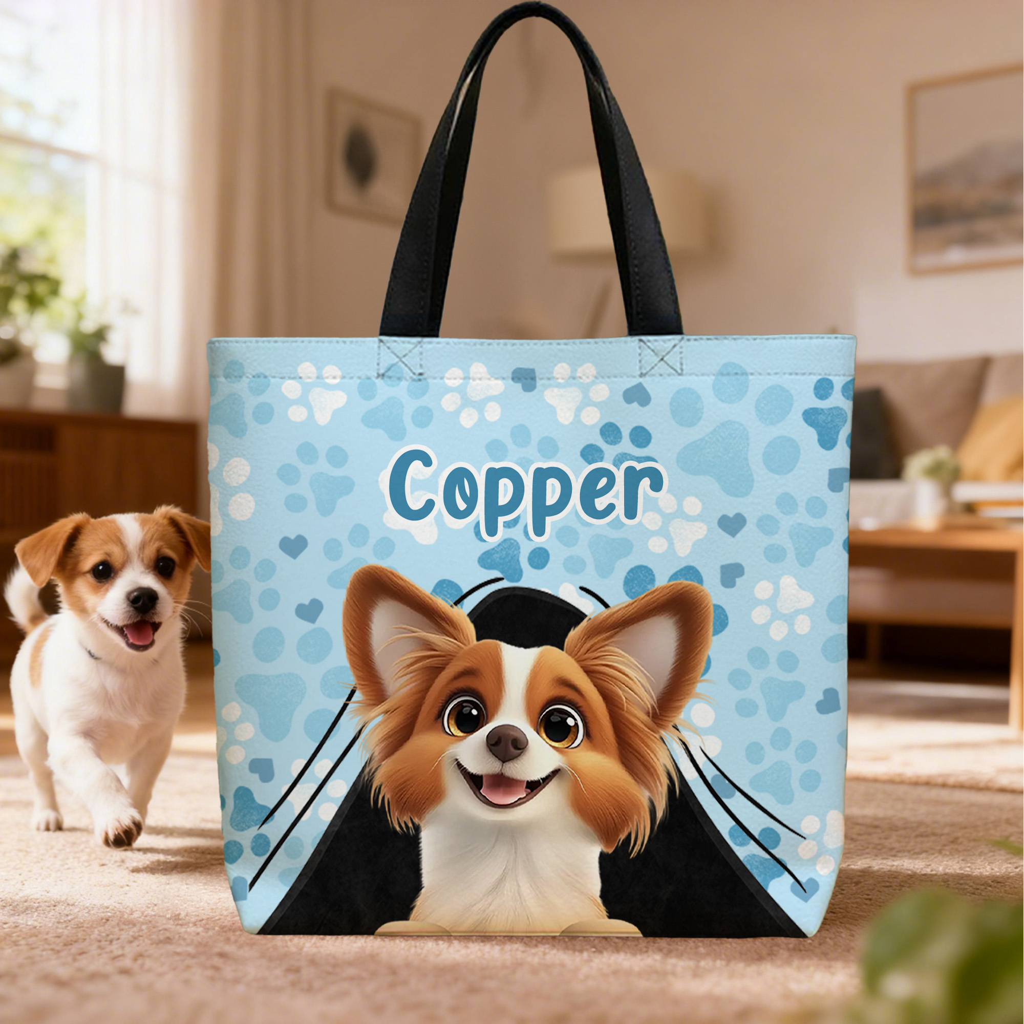 Sac fourre-tout de grande capacité personnalisé avec nom pour chien, usage quotidien, anniversaire, cadeau d'anniversaire pour l'amoureux de l'animal, propriétaire, femme