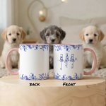 Personalisierte Toile De Jouy Linie Stil Hund Keramik Kaffeebecher mit 1-7 Namen täglichen Gebrauch Memorial Geschenk für Tierbesitzer