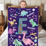 Personalized Cute Dinosaur Soft Throw Blanket with Name and Initial Room Decor Birthday Gift for Boys Girls