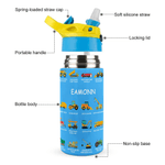 Personalised Construction Lorry Name 12 oz Insulated Water Bottle with Straw and Spill-Proof Lid Birthday Christmas Gift for Kids