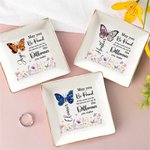 Personlig Butterfly Birth Flower Ceramic Ring Dish Smyckesbricka med namn Mothers' Day Födelsedagspresent för kvinnor