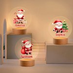 Personalised Cartoon Santa Claus Acrylic LED Night Light with Name and Wooden Base Room Decor Christmas Gift for Kid Baby