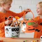 Personalised Cute Halloween Ghost Boo Large Capacity Crochet Sweets Basket with Name Trick or Treat Halloween Party Gift for Boys Girls